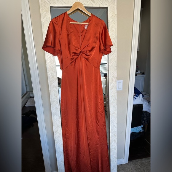 Show Me Your MuMu Burnt Orange Dress Rome Twist Front Maxi Satin Dress - Picture 3 of 5